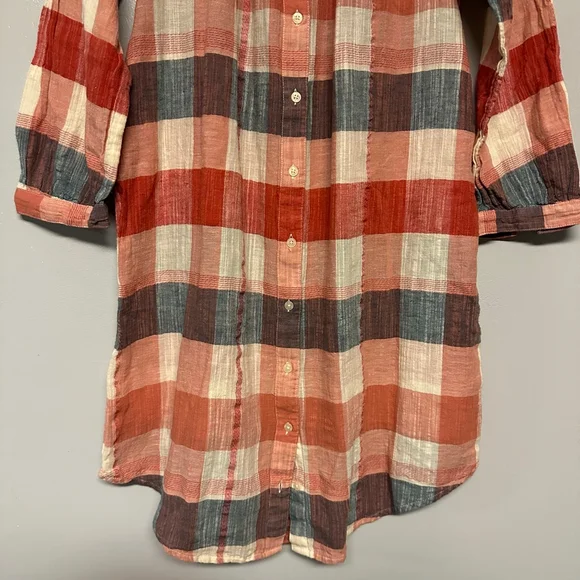 Lucky Brand Plaid button front dress babydoll Size small petite cotton/linen - Picture 8 of 10